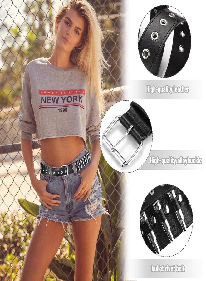 YOGEYOGE Black Studded Belt, 3 Pcs Y2K Belt Emo Girl Goth Punk Rock Double Grommet with Pyramid Scene for Women Men - Image 4